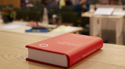 Quaker faith & practice on a table at Meeting for Sufferings