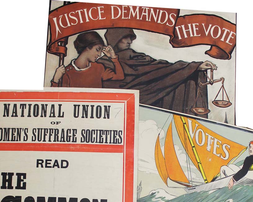 three posters say votes for women