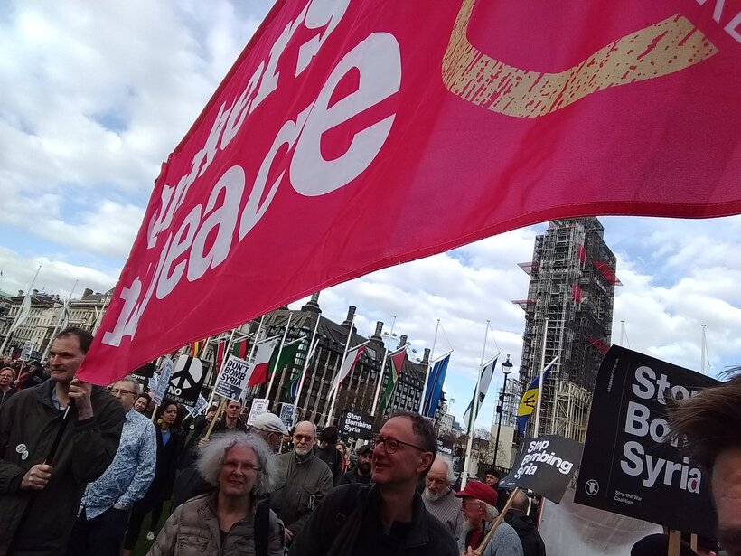 Quakers demonstrating in Parliament Square against bombing Syria. Photo: Ellis Brooks