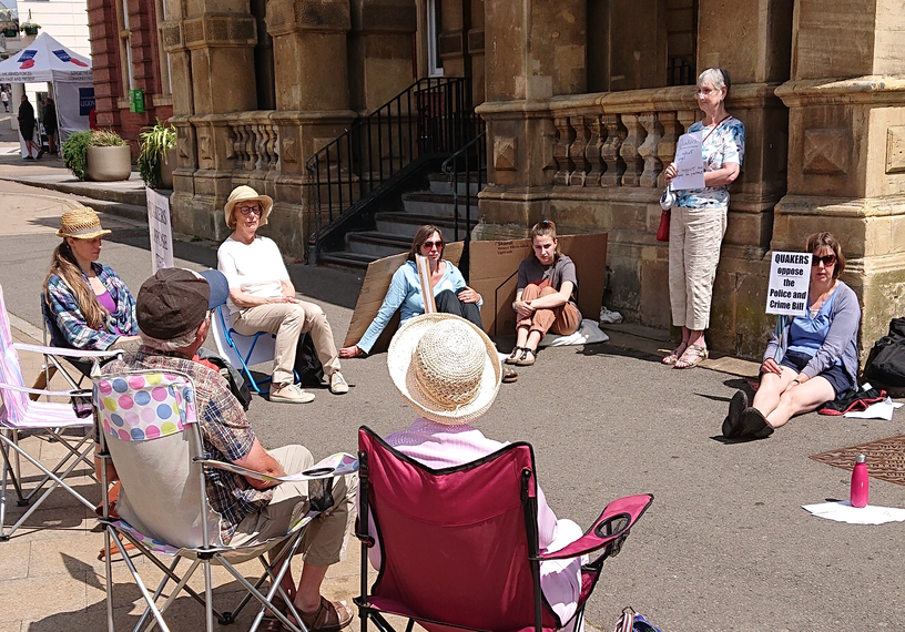 Quaker worship with banners