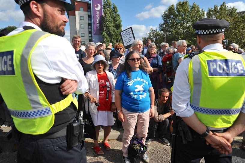 woman and police