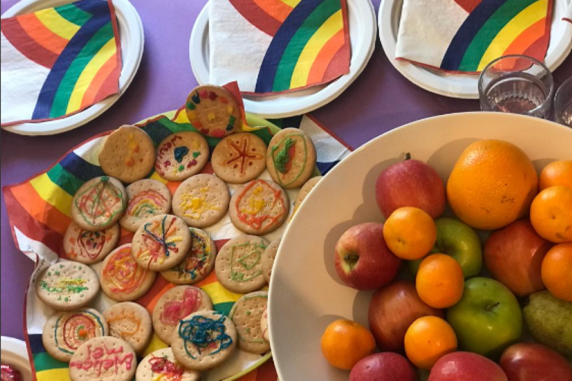 colourful feast with decorated biscuits