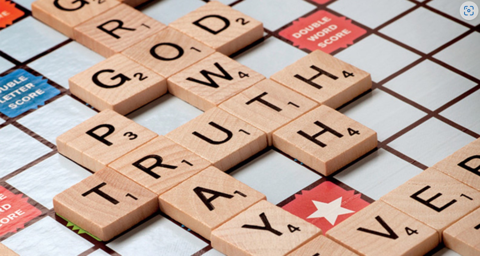 scrabble board with words pray , truth and god arranged