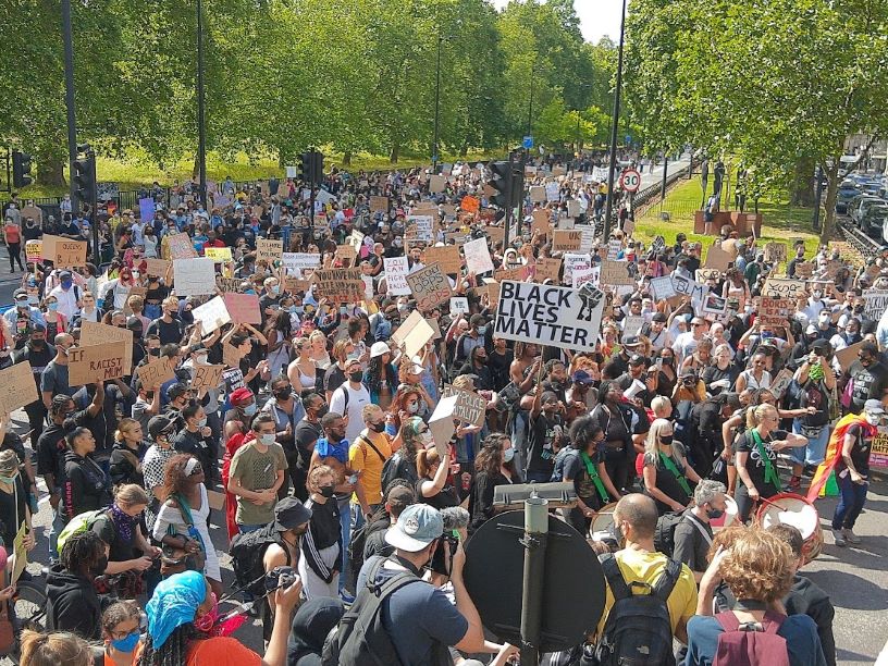 Crowd with BLM placards