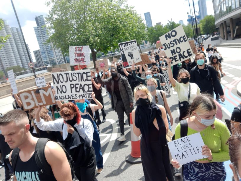 Crowd with BLM placards