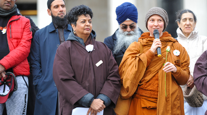 People of various faiths take part in the Peace is every step walking meditation event in 2024